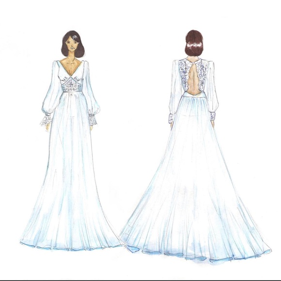 Ivory lace wedding dress, long-sleeve button back long train gown, open back - Picture 10 of 10